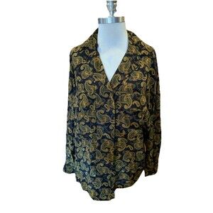 100% Silk Blouse Linda Allard Ellen Tracy Sz 10 Career Preppy Old Money Paisley